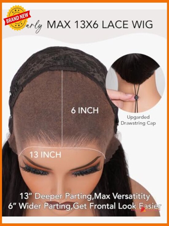 13x6 Glueless Human Hair Wig Straight Pre Plucked Pre Cut HD Lace Drawstring main image 4
